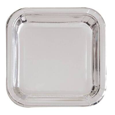 Plates - LN - Square - Silver Foil - 8pk