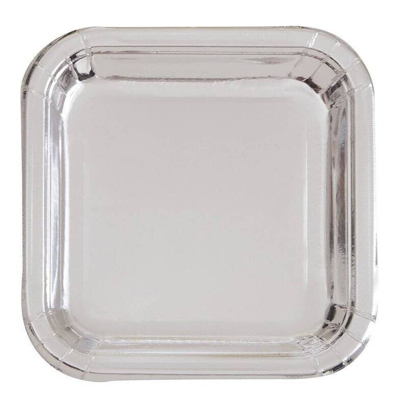 Plates - LN - Square - Silver Foil - 8pk
