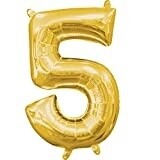 Foil Balloon Air Filled - Number &quot;5&quot; - Gold - 16&quot;