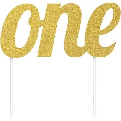 Cake Topper - One - Glitter Gold - 1pc