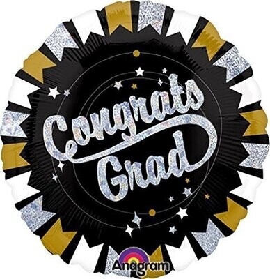 Foil Balloon-Congrats Grad Black &amp; Gold-18&#39;&#39;