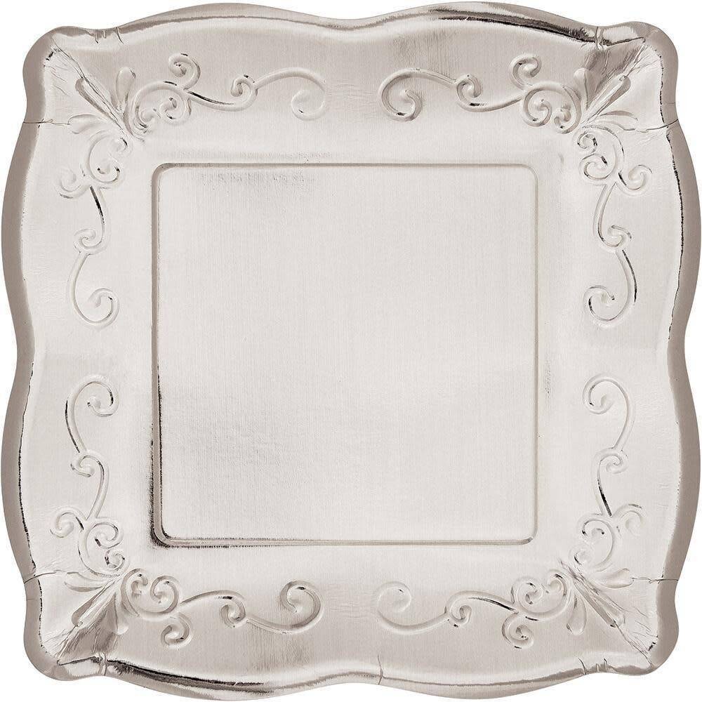 Beverage Paper Plates-Embossed-Silver-8pk-7&quot;