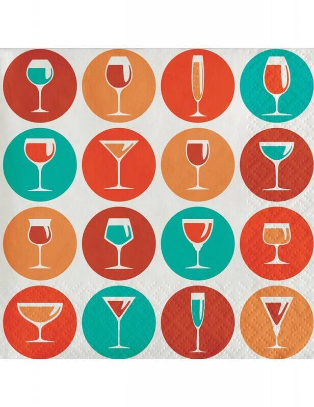 Beverage Napkins- Retro Cocktails-Circles- 24pk-3ply