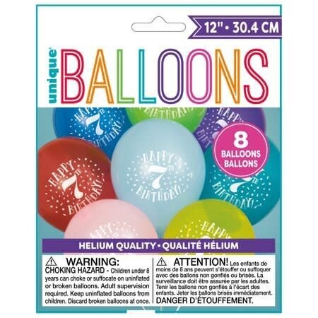 Balloons - Latex - Happy 7th Birthday - 12&quot; (8PK)