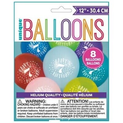 Balloons - Latex - Happy 7th Birthday - 12&quot; (8PK)