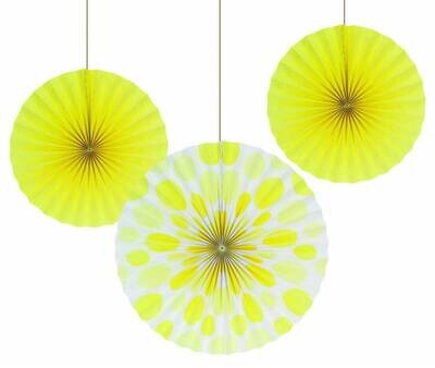Hanging Decorations-Paper Fans-Yellow-3 Count