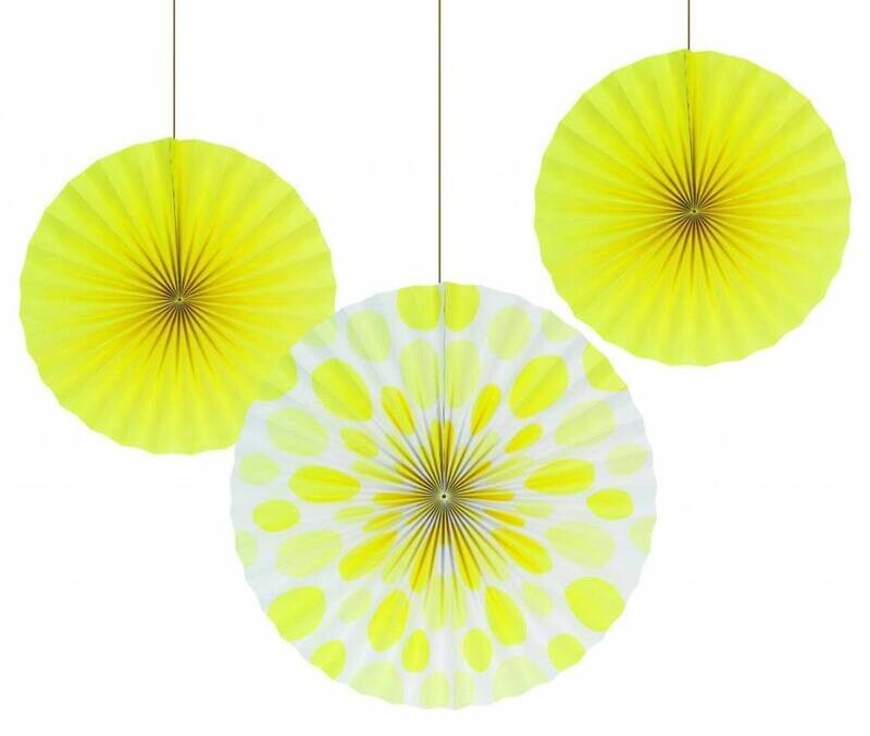 Hanging Decorations-Paper Fans-Yellow-3 Count