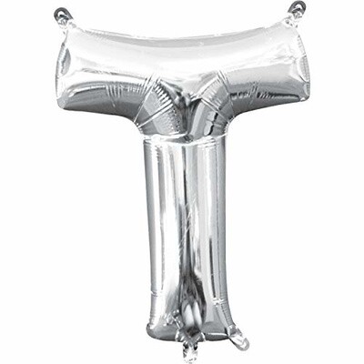 Foil Baloon Air Filled - &quot;T&quot; - Silver - 16&quot;