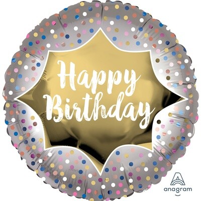 Foil-Happy Birthday /Silver with dots