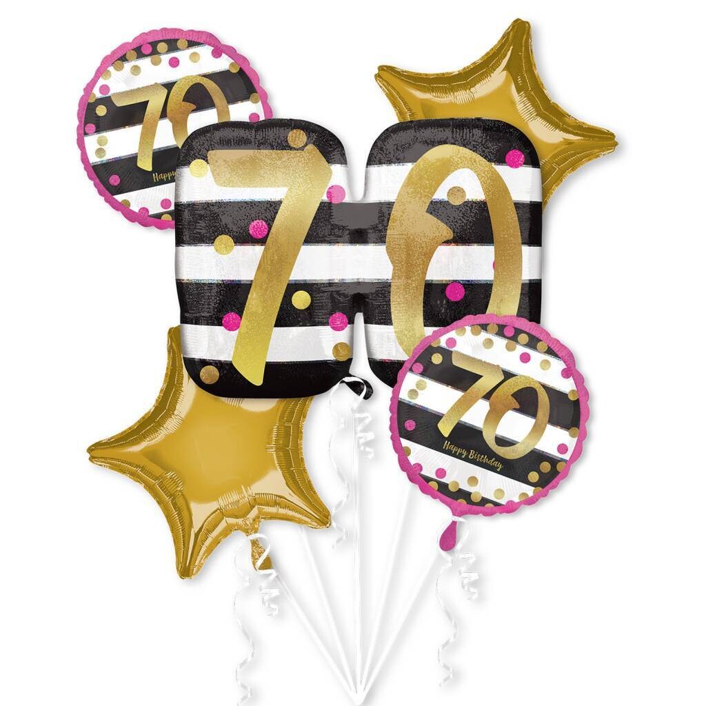 Foil Balloon Bouquet - 70th Birthday - 5pk