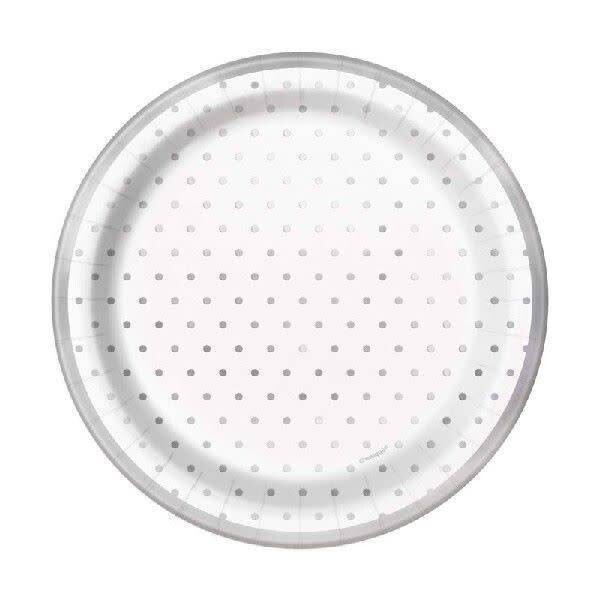 Beverage Paper Plates-Elegant Silver Dots