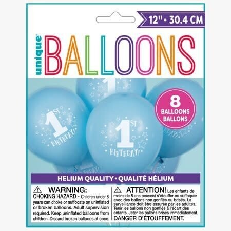 Ballons - Latex - 1st Birthday - 8pk- 12&quot;