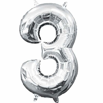 Foil Baloon Air Filled - &quot;3&quot; - Silver - 16&quot;