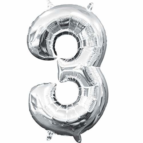 Foil Baloon Air Filled - &quot;3&quot; - Silver - 16&quot;