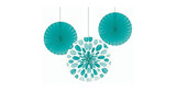 Hanging Decorations-Paper Fan-Teal Lagoon Dots-12&#39;&#39;~16&#39;&#39;-3pk