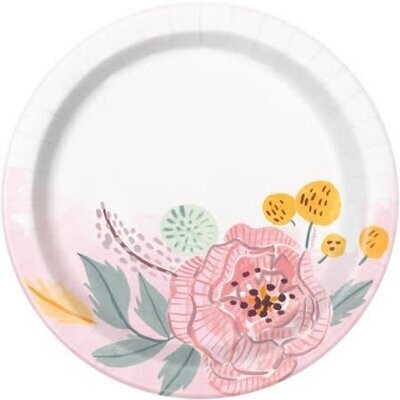 Beverage Plates- Painted Floral- 8pk-6.75&quot;