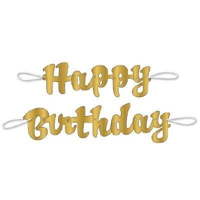 Banner- Happy Birthday- Gold- 3.5ft