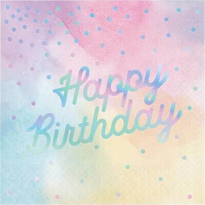 Luncheon Napkins- Iridescent- Happy Birthday-16pk