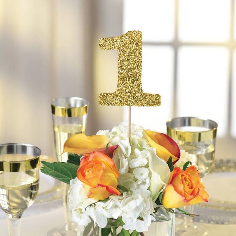 Table Numbers- Glitter Gold Picks- 15 Pcs