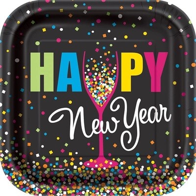 Plates Bev Confetti New Year