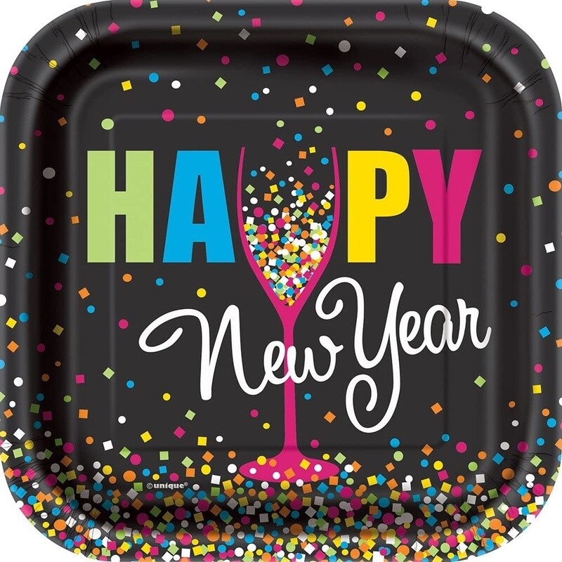 Plates Bev Confetti New Year