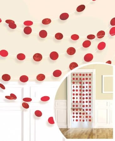 Garland - Red Glitter Dots- 6pcs