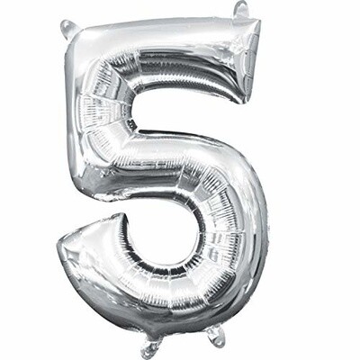 Foil Baloon Air Filled - &quot;5&quot; - Silver - 16&quot;