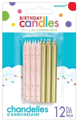 Candles-Pink and Gold-12pcs