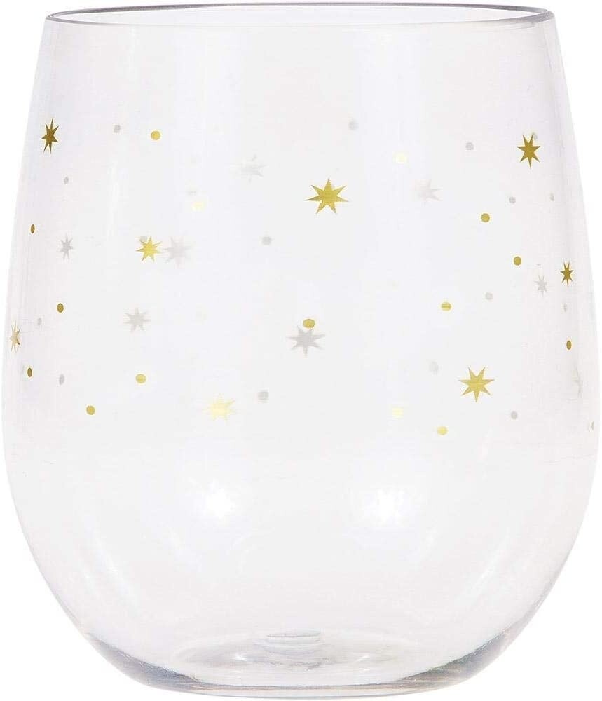 Wine Glass-Plastic/ Gold Stars