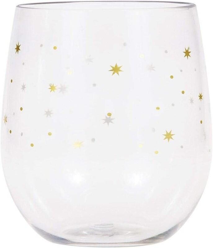 Wine Glass-Plastic/ Gold Stars