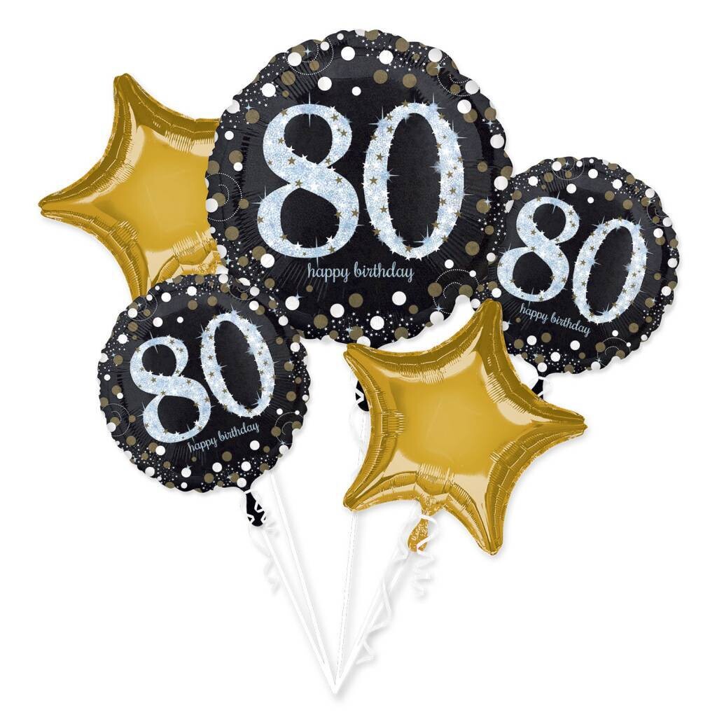 Foil Balloon Bouquet - 80th Birthday Sparkle - 5 Balloons - 2.3ft