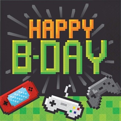 Luncheon Napkins- Gaming Party- Happy B-day- 16pk-2ply