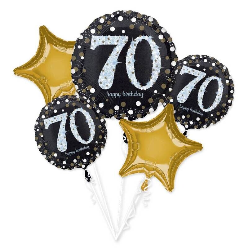 Foil Balloons-5pc Bouquet-Sparkling &quot;70th&quot; Birthday