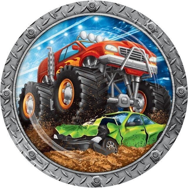 Luncheon Paper Plates-Monster Truck Rally-8pk-9&quot;