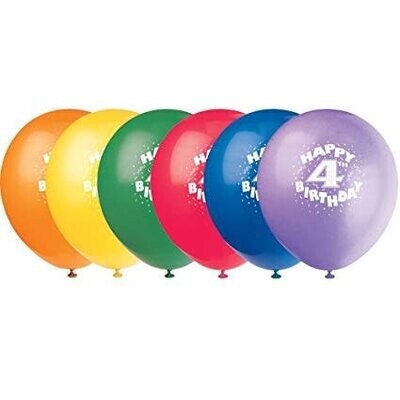 Balloons-Latex-Happy 4th Birthday-12&quot;(8PK)