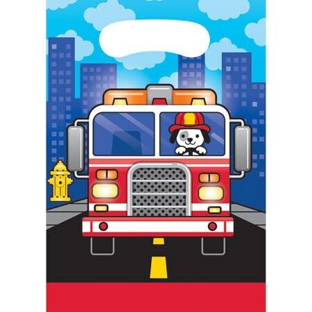 Loot Bags- Flaming Fire Truck- 8pk