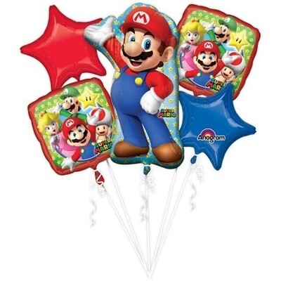 Foil Balloon-5pc Bouquet-Super Mario Bros
