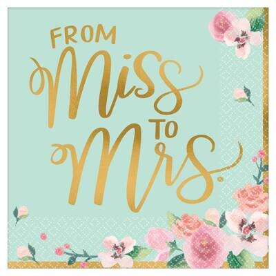 Lunch Napkins- From Miss To Mrs- Mint To Be-16pk/2ply