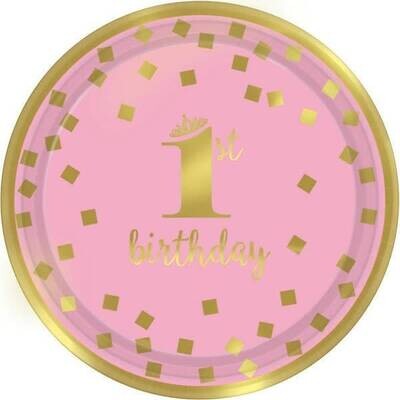 Bev Paper Plates-Gold 1st Bday Girl-Final Sale
