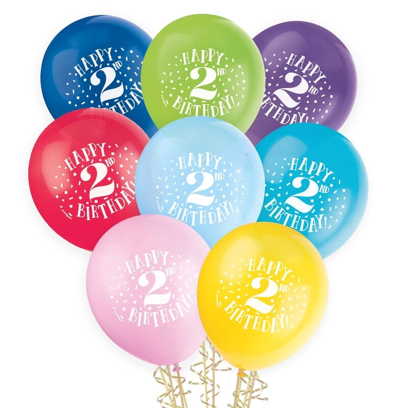 Balloons - Latex - Happy 2nd Birthday - 8pk-12&quot;