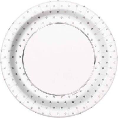 Luncheon Paper Plates - Elegant Silver Dots