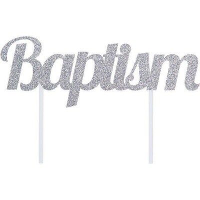 Cake Topper- Baptism/ Sparkle Silver/7In