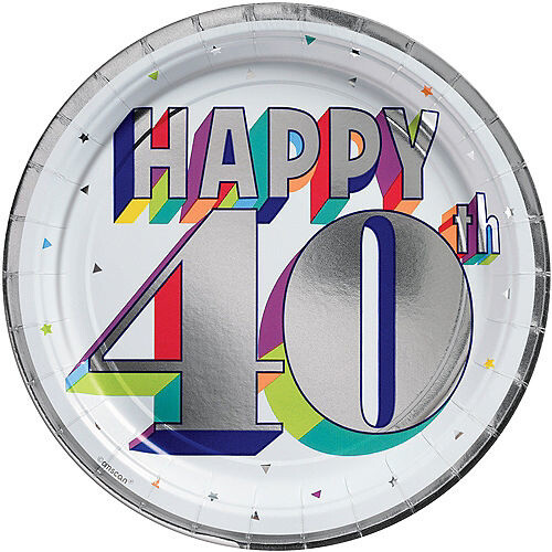 Luncheon Paper Plates-Here&#39;s To 40-8pk-9&quot;