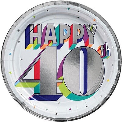 Luncheon Paper Plates-Here&#39;s To 40-8pk-9&quot;