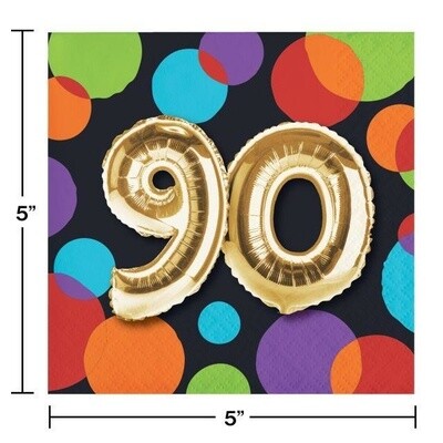 Beverage Napkins-90th Balloon Birthday-16pk-2ply