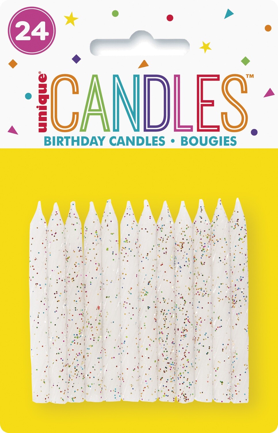 Glitter White Spiral Birthday Candles-24pk