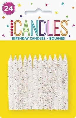 Glitter White Spiral Birthday Candles-24pk