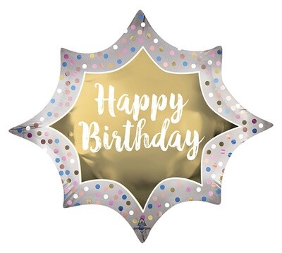 Foil Balloon-Birthday Satin Gold Burst-35&quot;