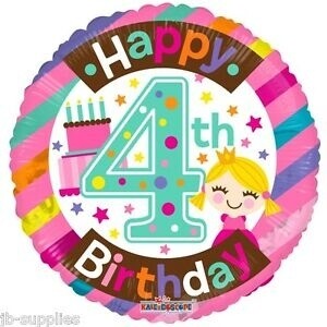 Foil Balloon -Happy 4th Birthday 18&quot;