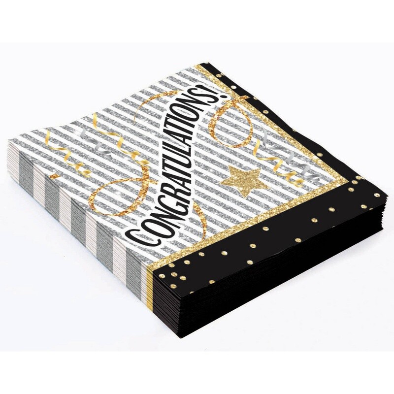 Napkins - LN - Congratulations Black and Gold - 16pkg - 2ply